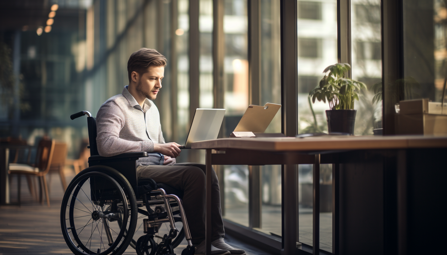 Man in wheelchair working on laptop