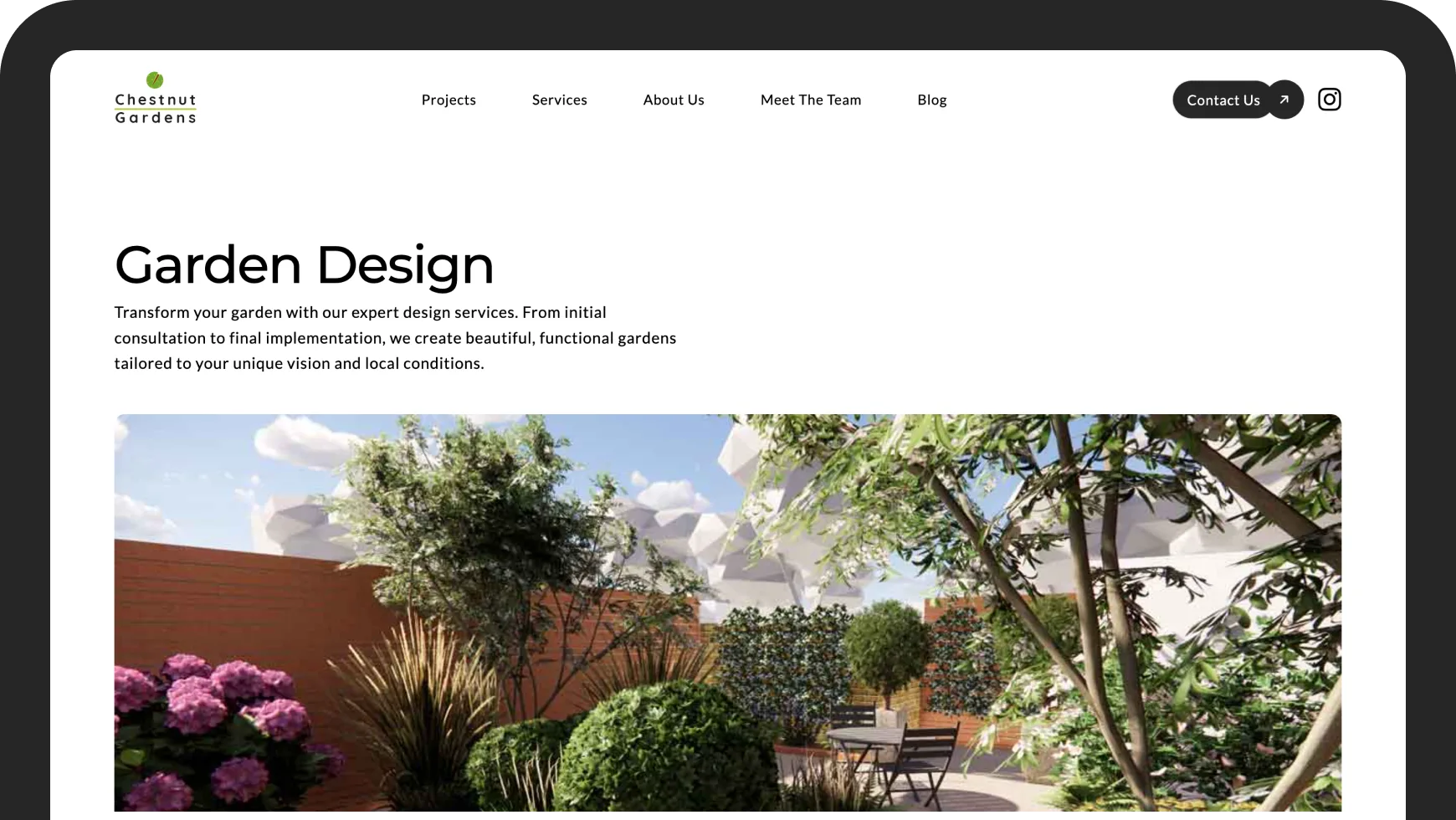 Screenshot of Garden Services Page
