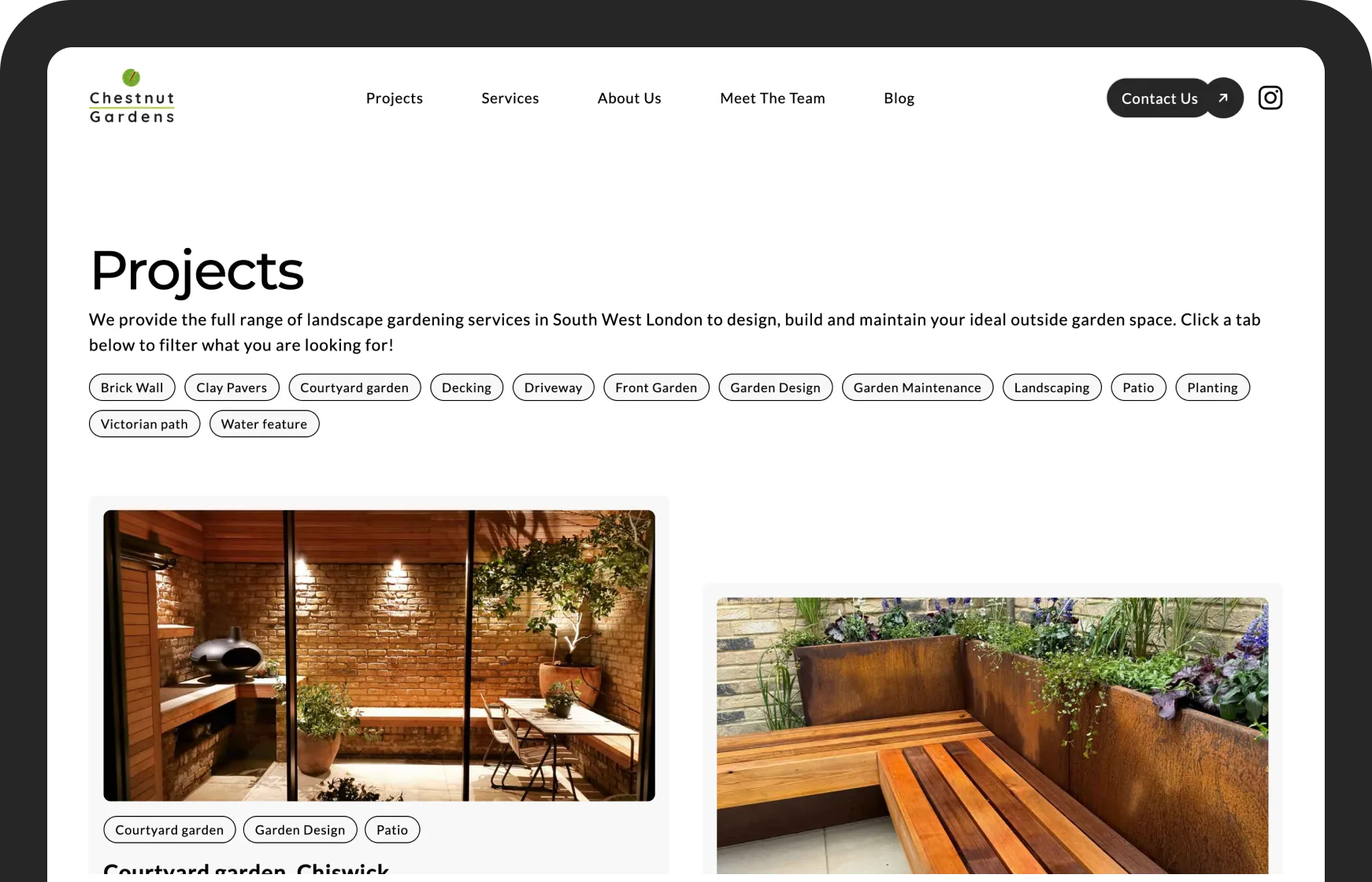 Screenshot of Projects Page