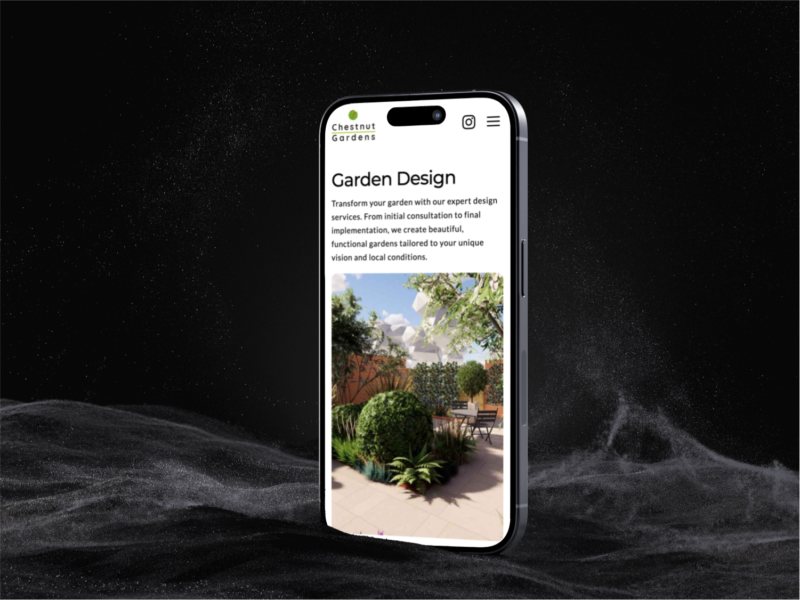 iPhone with Landscaping Website on Screen