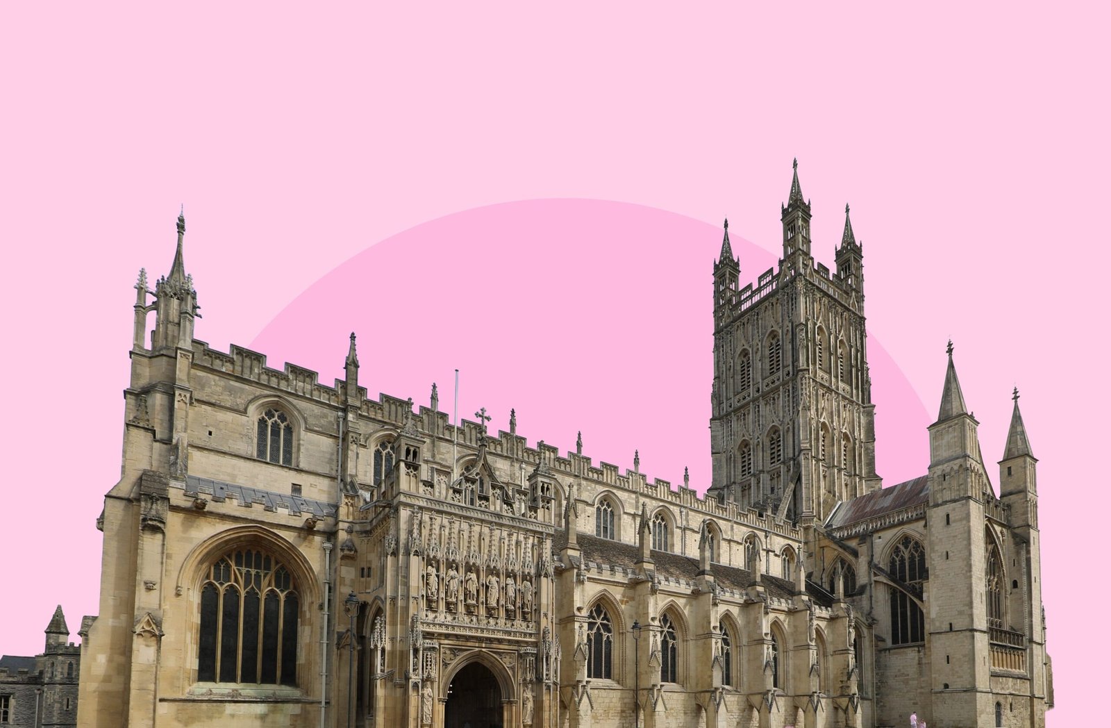 Gloucester cathedral on a pink background