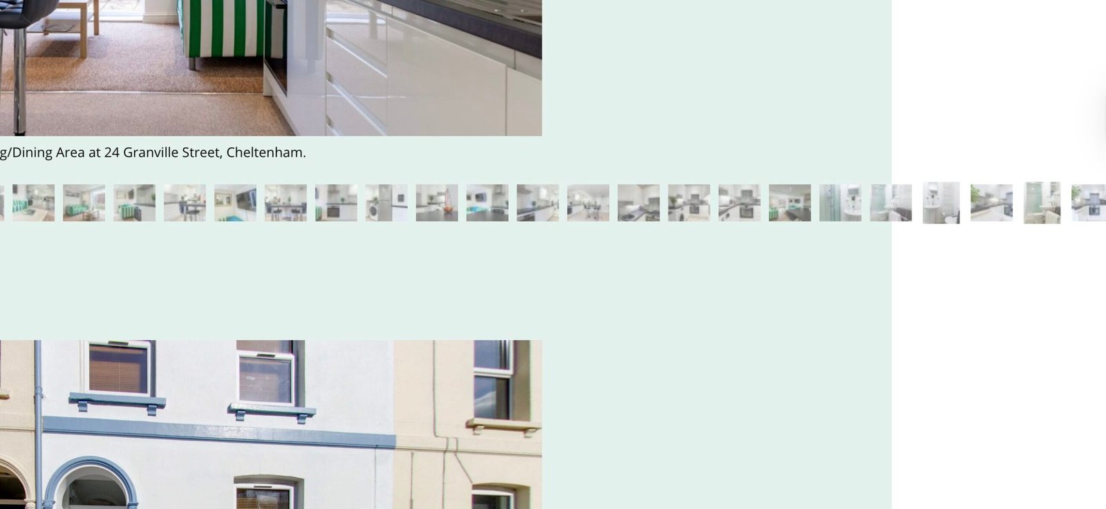 The image gallery on some property pages introduces horizontal scrolling, which can make the site feel less polished and harder to navigate. Keeping content within a fixed layout width would improve consistency and usability.