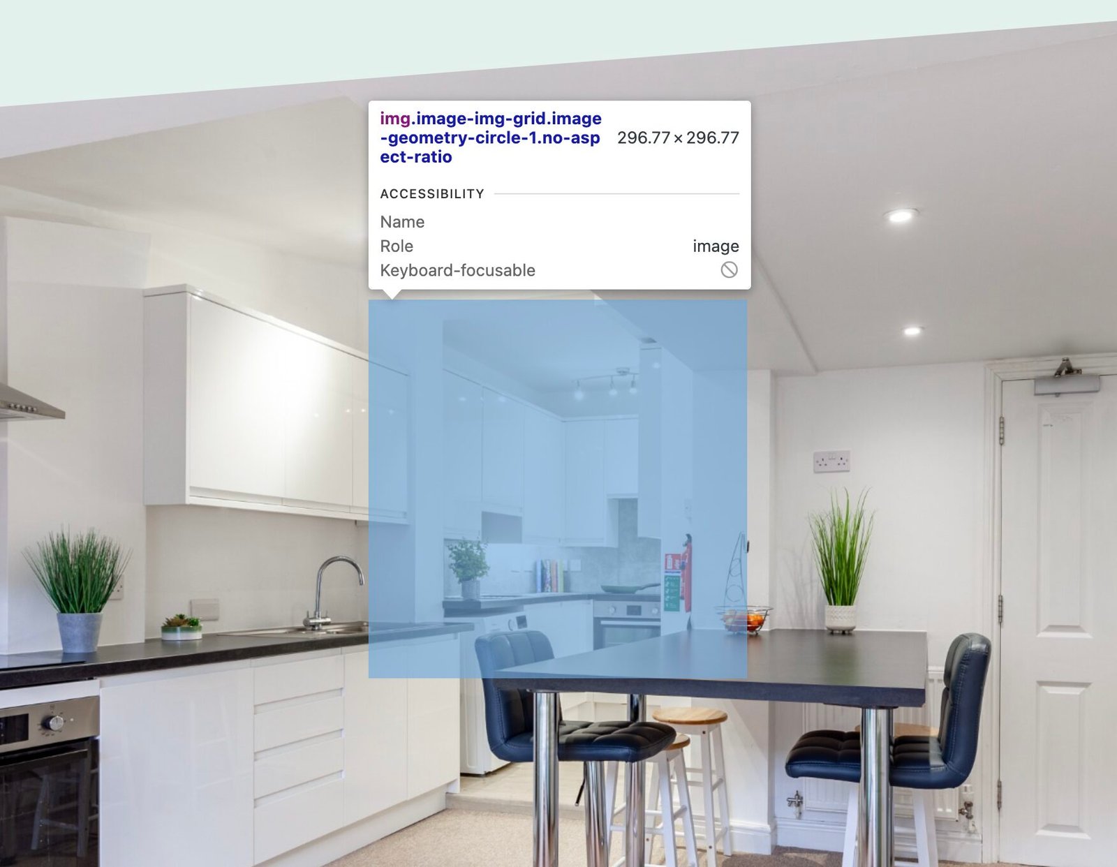 An empty decorative image sits over the main hero photo. Because it has no alternative text or purpose, screen readers identify it only as “image,” which adds unnecessary noise and confusion. Decorative images should either be marked as decorative or removed.