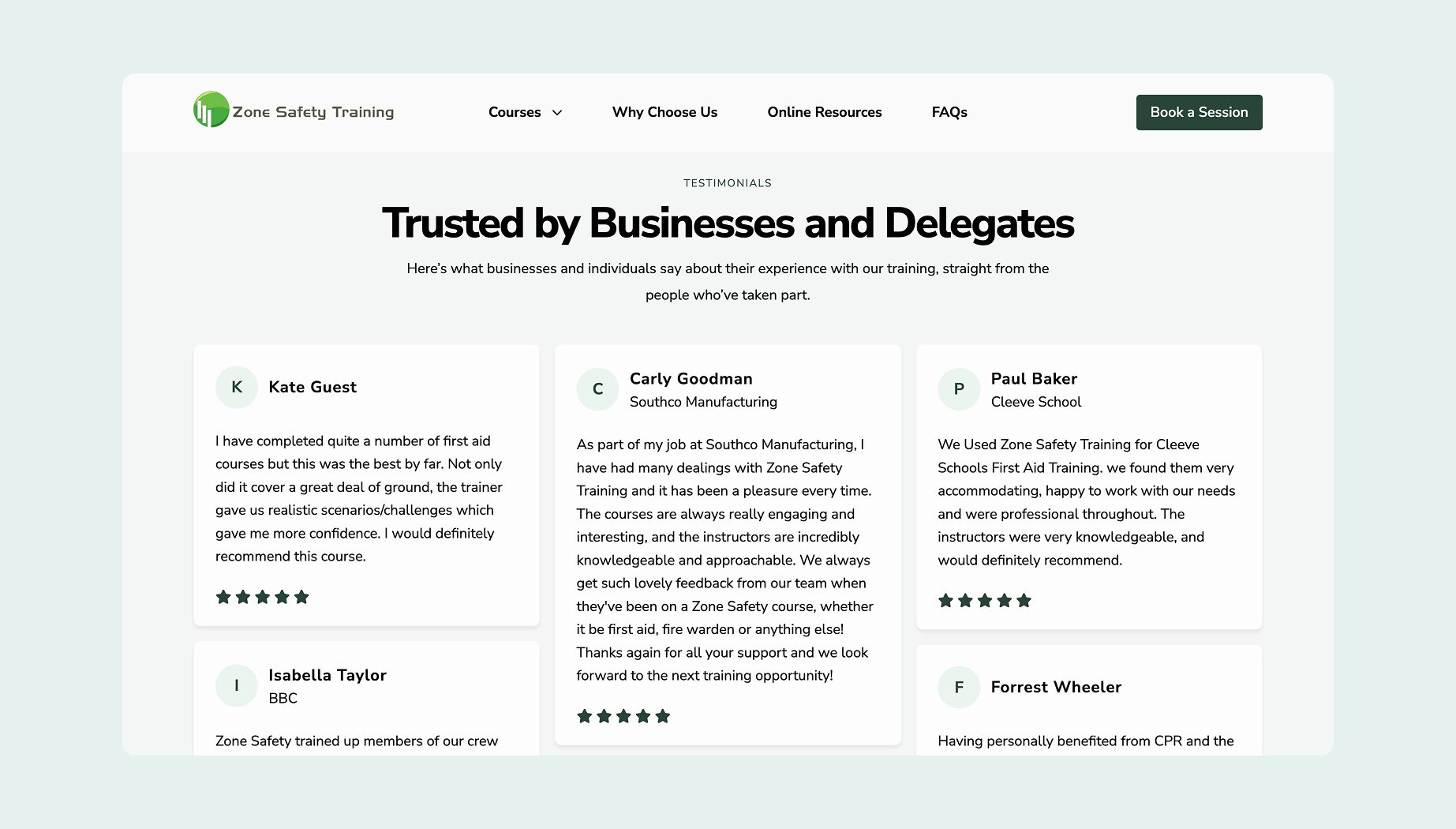 Testimonials from businesses and delegates who have completed Zone Safety Training courses