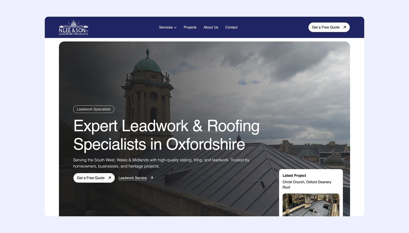 Lead roof on a heritage building in Oxfordshire completed by N Lee & Son