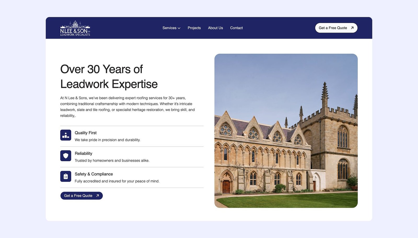 Historic Oxford college building showcasing traditional leadwork and roofing expertise