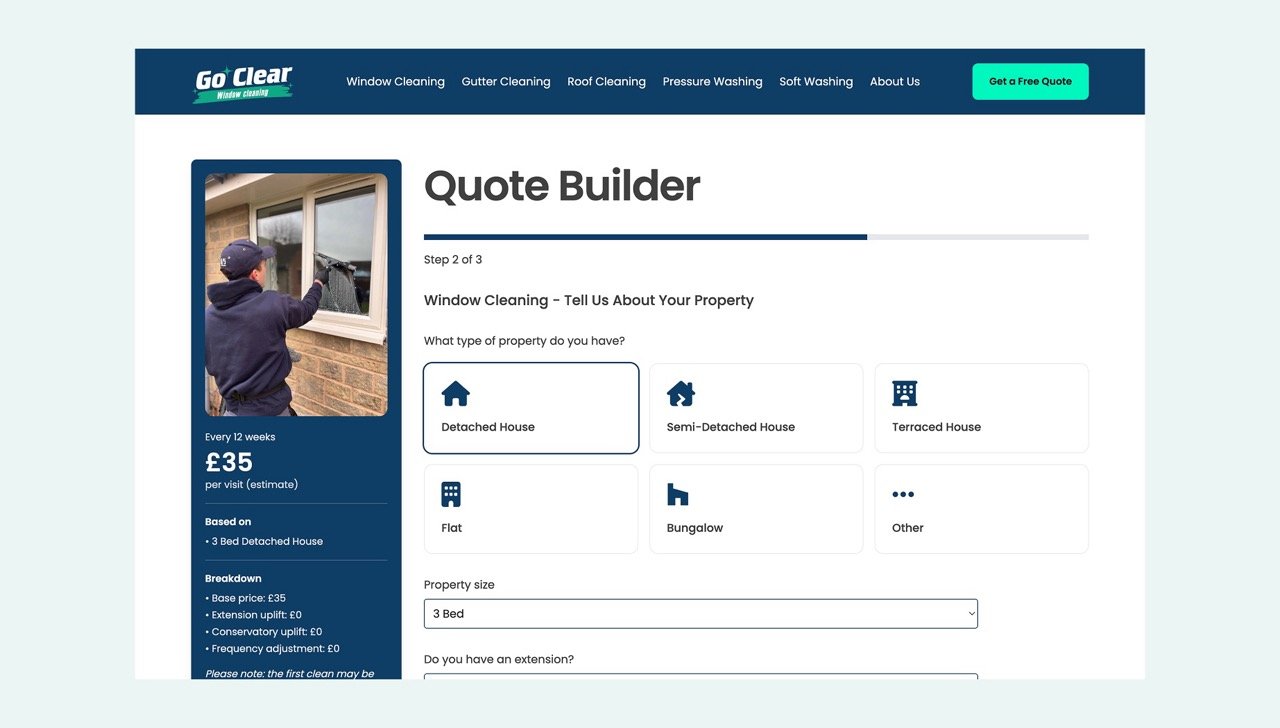 GoClear custom quote builder tool on the GoClear website